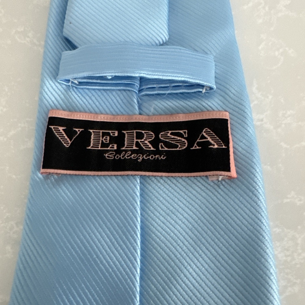Versa Collezioni 100% Silk Solid Baby  Blue Neck Tie - Picture 4 of 6
